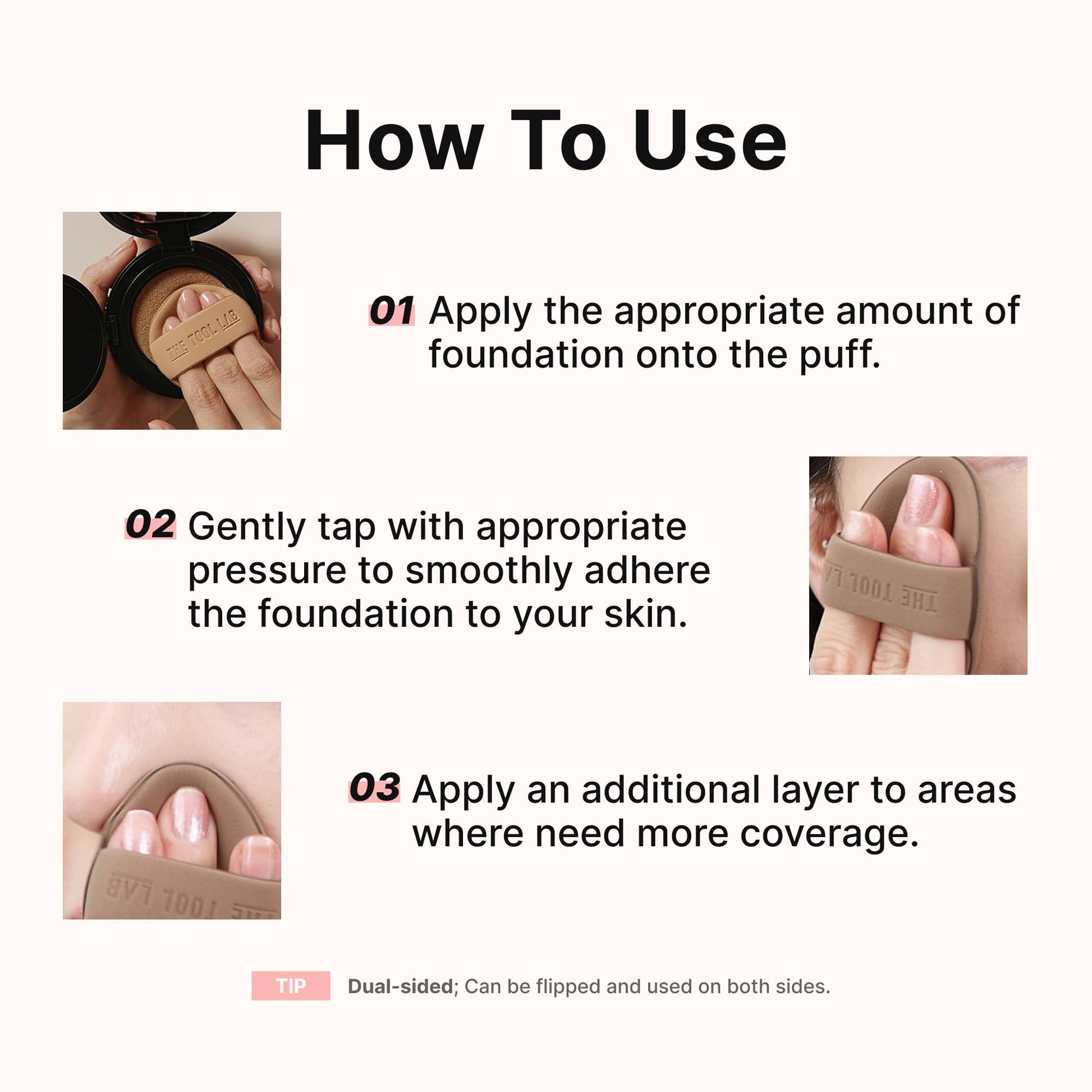 THE TOOL LAB Long-lasting Glow Tension Puff 4P Set, Rubycell Cushion Foundation Puffs for