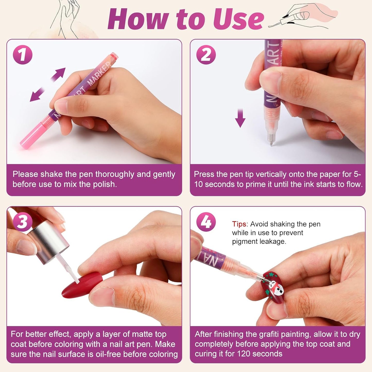 miikoul 12 Colors Nail Art Pens Set 0.7mm Art Graffiti Pen with 10PCS Nail Art Stickers 3D Nail Polish Paint Pens Quick Drying Waterproof Drawing Marker Pen for Nail Art Drawing and Salon DIY