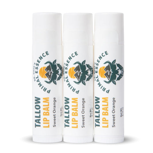 Moisturizing Tallow Lip Balm – Grass-Fed Beef Tallow with Organic Coconut Oil, Beeswax, and Vitamin E – Sweet Orange – Lip Balm Set – Travel Essential – 3-Pack