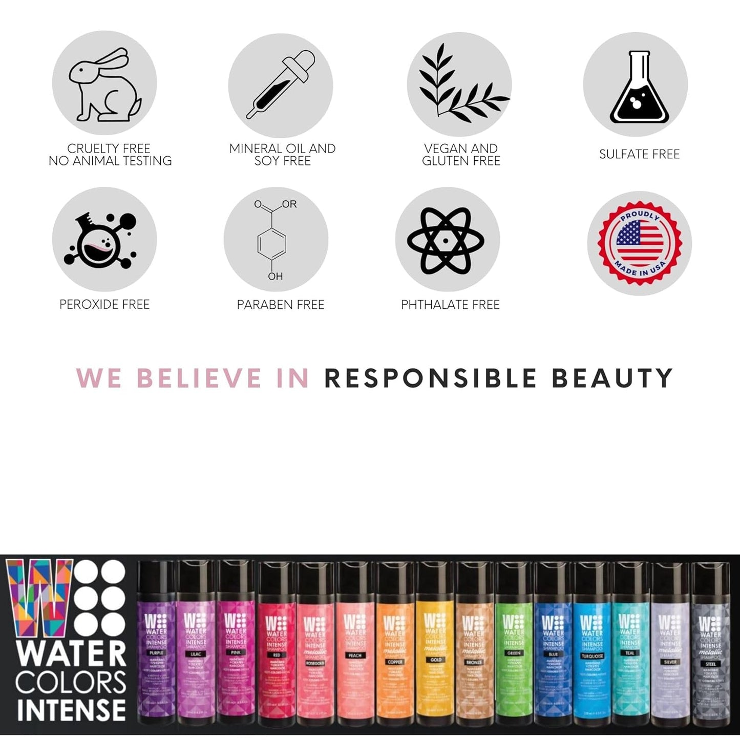 Watercolors INTENSE METALLIC Semi Permanet Color Depositing Shampoo-Sulfate & Paraben Free to Maintain & Enhance Hair Color 8 fl oz - STEEL