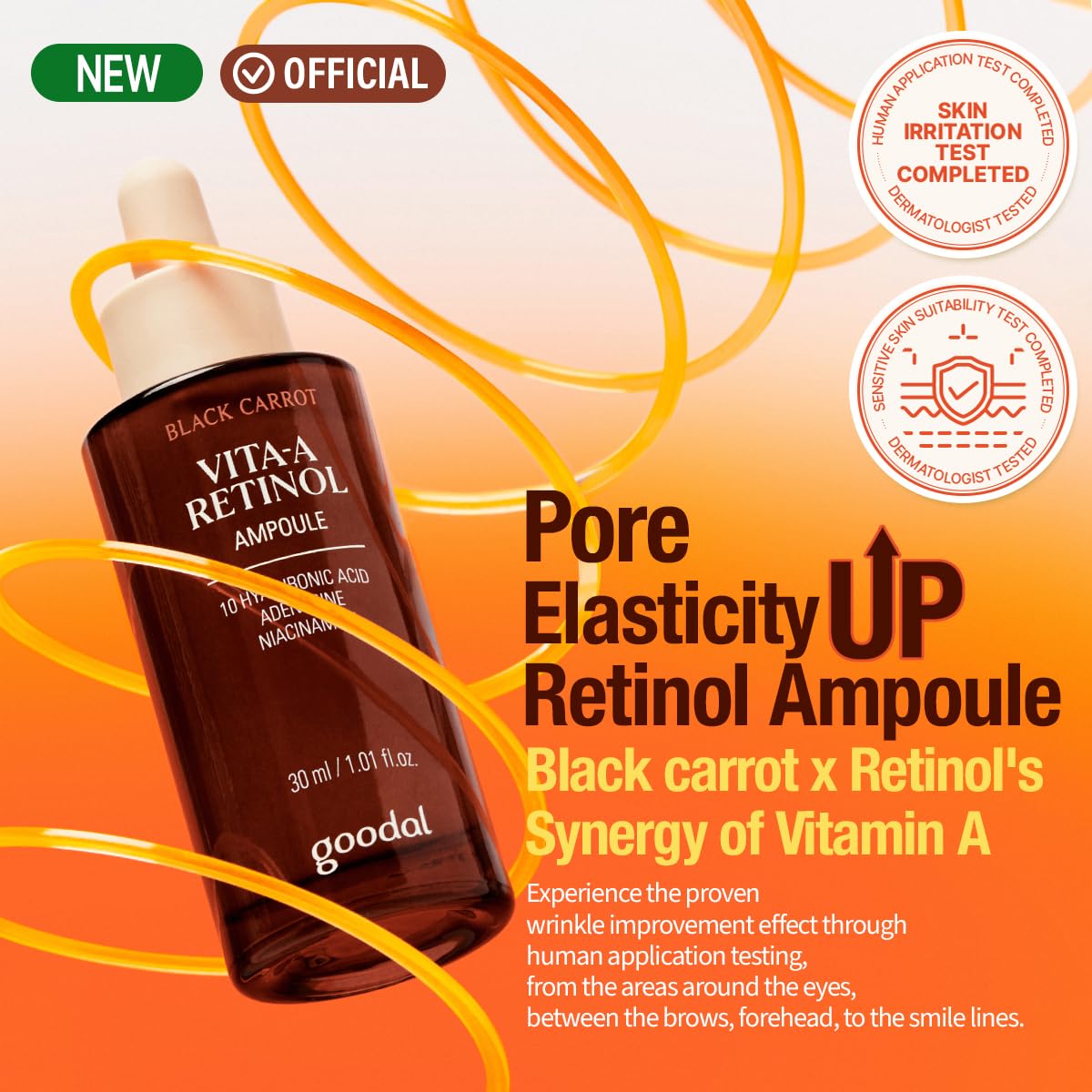GOODAL Black Carrot VITA-A Retinol Ampoule 30ml, Hydration Facial Serum for Glowy Skin, Lightweight