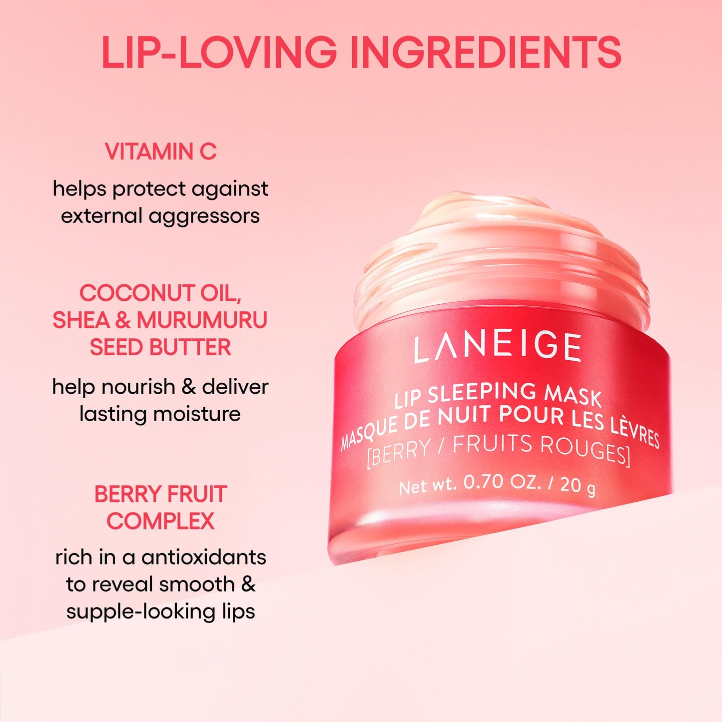 LANEIGE Lip Sleeping Mask, Hot Cocoa: Nourishing Overnight Lip Treatment with Vitamin C, Shea &