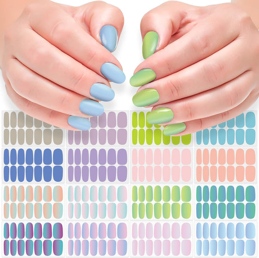 DANNEASY 16 Sheets Gradient Color Nail Polish Stickers Full Nail Wraps for Women Stick on