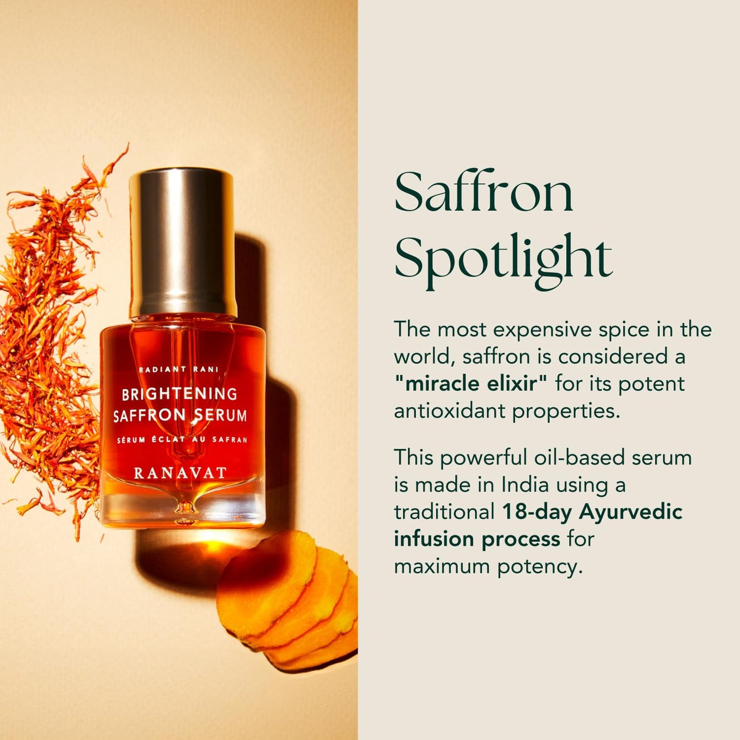 RANAVAT Radiant & Re-Energizing Skincare Duo - Brightening Saffron Serum & Kansa Wand Facial Massage Tool to Tone, Lift, & Improve Appearance of Dark Spots (2 Pieces)