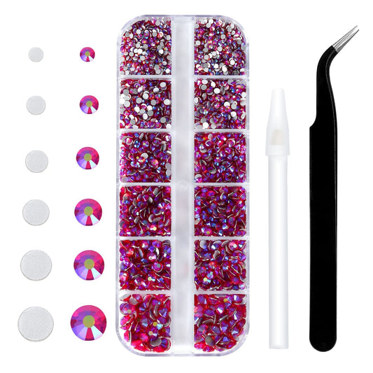 4240Pcs lt.siam AB Flatback Rhinestones 6 Sizes Crystal Diamonds for Nail Art Crafts Clothes Shoes