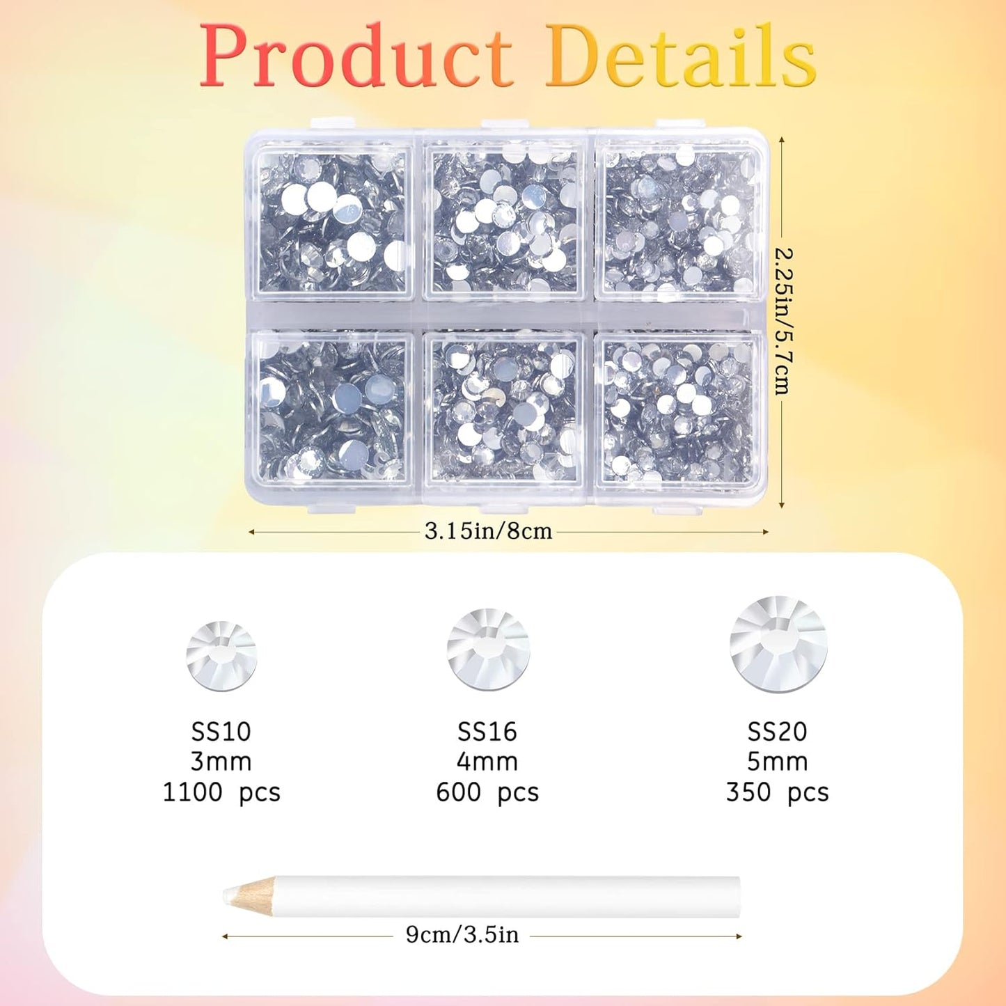 Multi Size 3mm 4mm 5mm Rhinestones Set for Nails Crafts Crystal Non Hotfix Rhinestones Nail Gems Rhinestone Round Flat Back Resin Rhinestone for Makeup Clothes Shoes Eyes Bottles Crafts