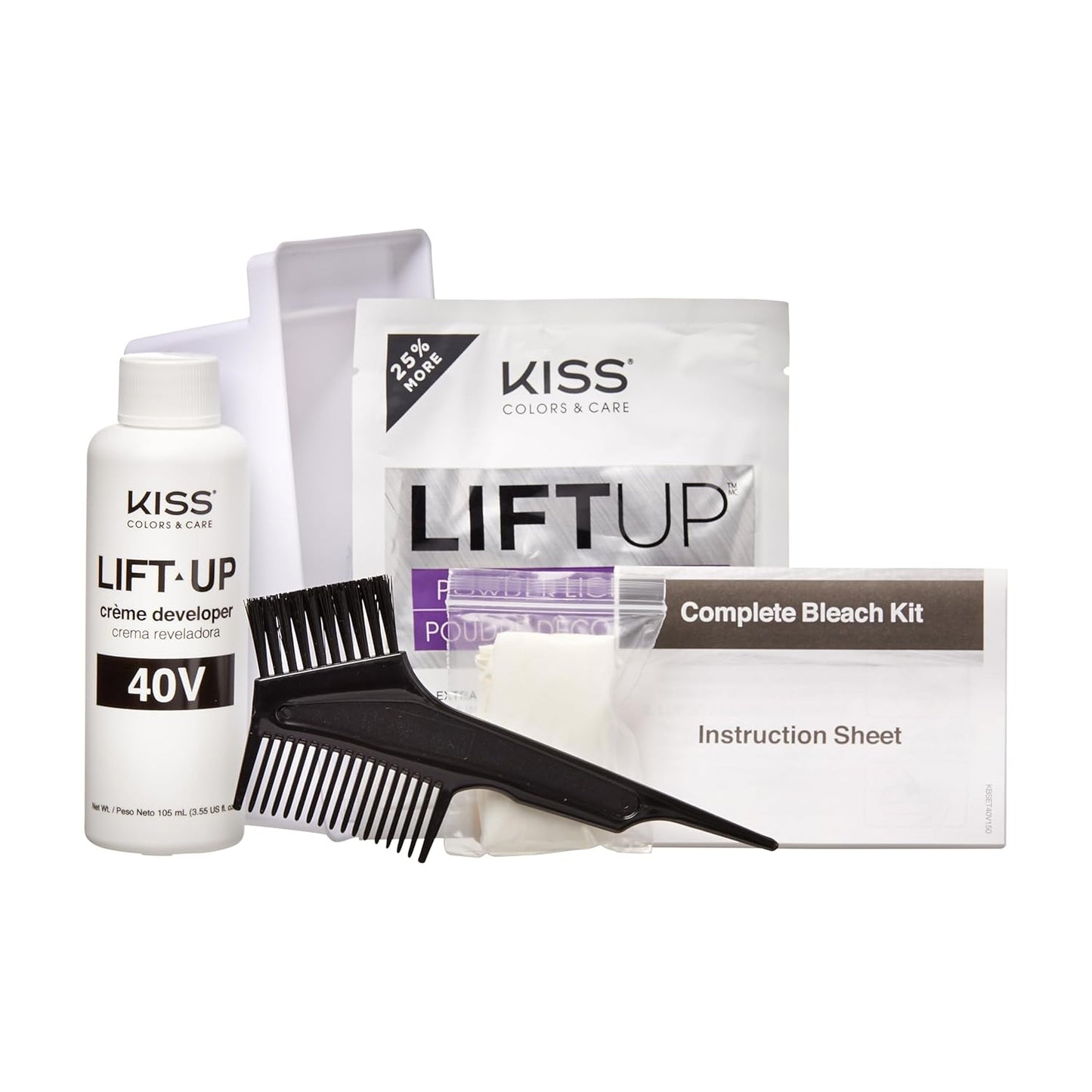 KISS Lift Up Complete Hair Bleach & Icy Silver Toner Kit, Gentle Conditioning Formula that Reduces Brassiness, Complete 6-Pc DIY Bleach Kit, ICE