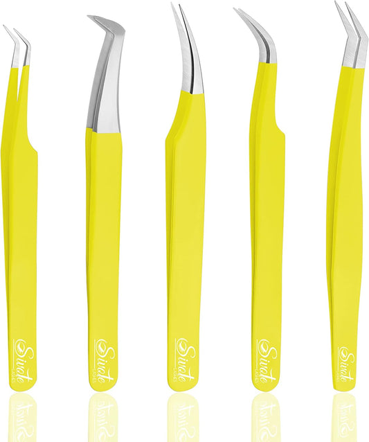 SIVOTE Eyelash Extension Tweezers for Classic & Volume Lashes, 5-Pack, Yellow