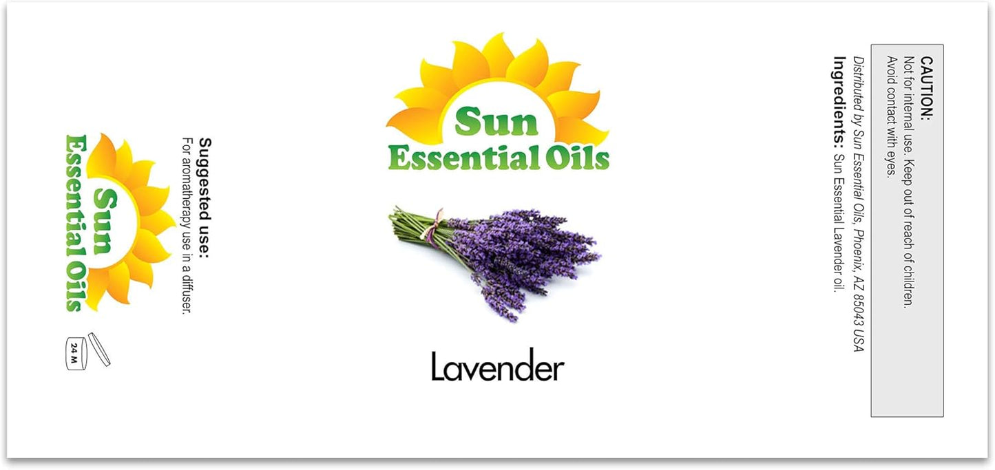 Sun Essential Oil - Lavender Essential Oil 16 oz (473 ml) for Diffuser, Humidifier, Skin, Aromatherapy Massage, Scented for Soap & Candle Making at Home, Calming Aroma for Sleep