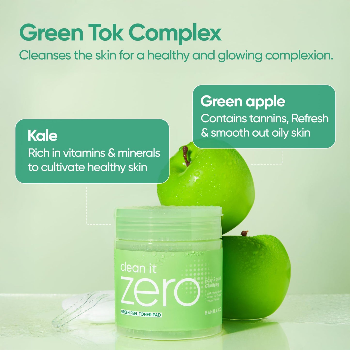 Banila Co Clean it Zero Green Peel Toner Pads with a Vegan Blend of LHA and Kale. (70 pre-Soaked