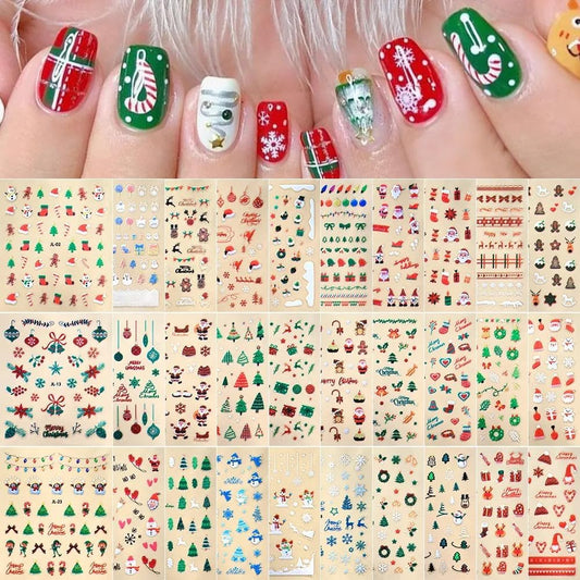 30 Sheets Christmas Nail Art Stickers 3D Self- Adhesive Pegatinas Uñas Snowman Snowflake Nail