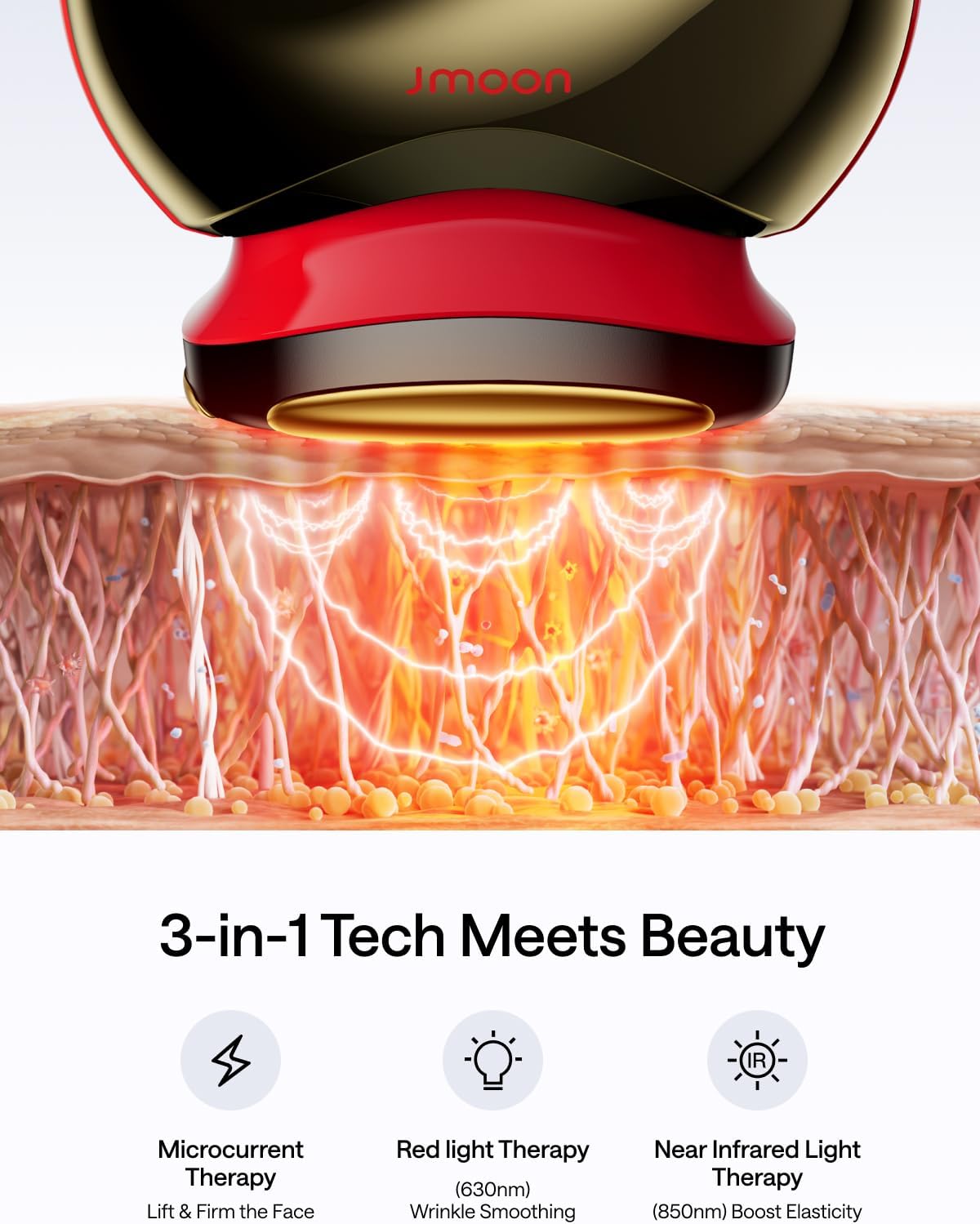 JMOON NouvelleSkin Facial Toning Device, FDA-Cleared Microcurrent Facial Device and Red Light Therapy for Face, 4 Modes & 5 Intensity Levels for Personalized Face Lift & Smoothing. M30U PR