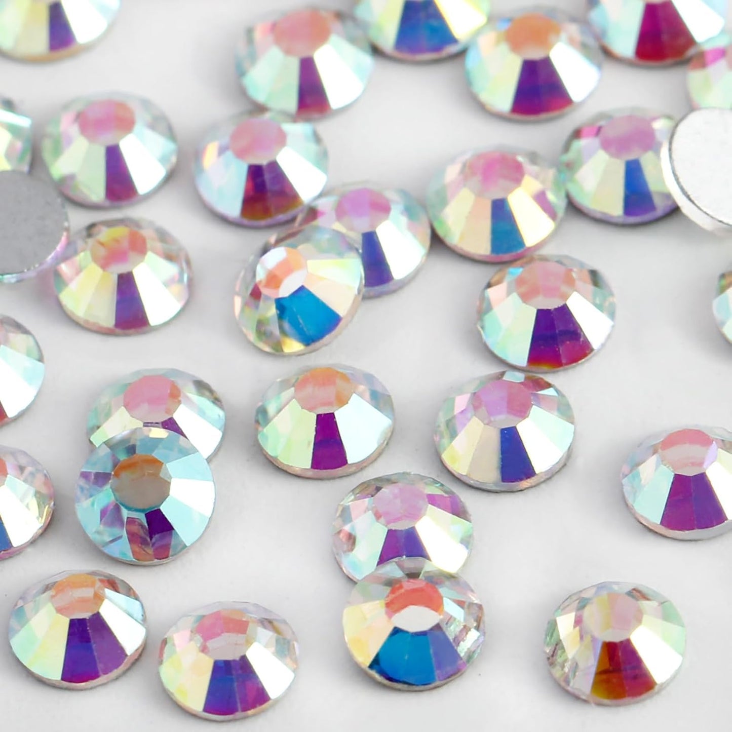 2000PCS SS12 Flatback Rhinestones | 12-Facet Diamond-Cut Glass Gems for Nail Art, Clothing, DIY Crafts |Glue-On Decoration Stones with Silver Backing(Crystal AB)