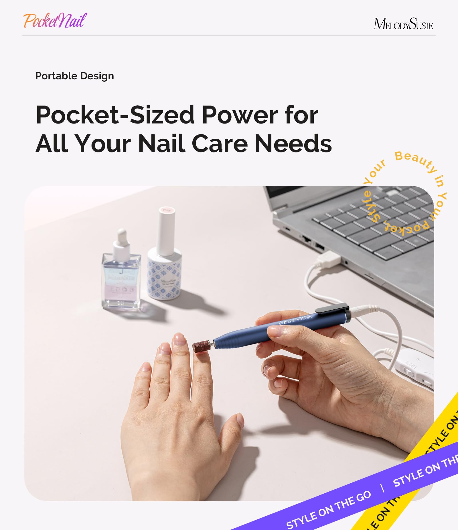 MelodySusie Pen-Shaped Nail Drill PocketNail PC100G for Nail Beginners