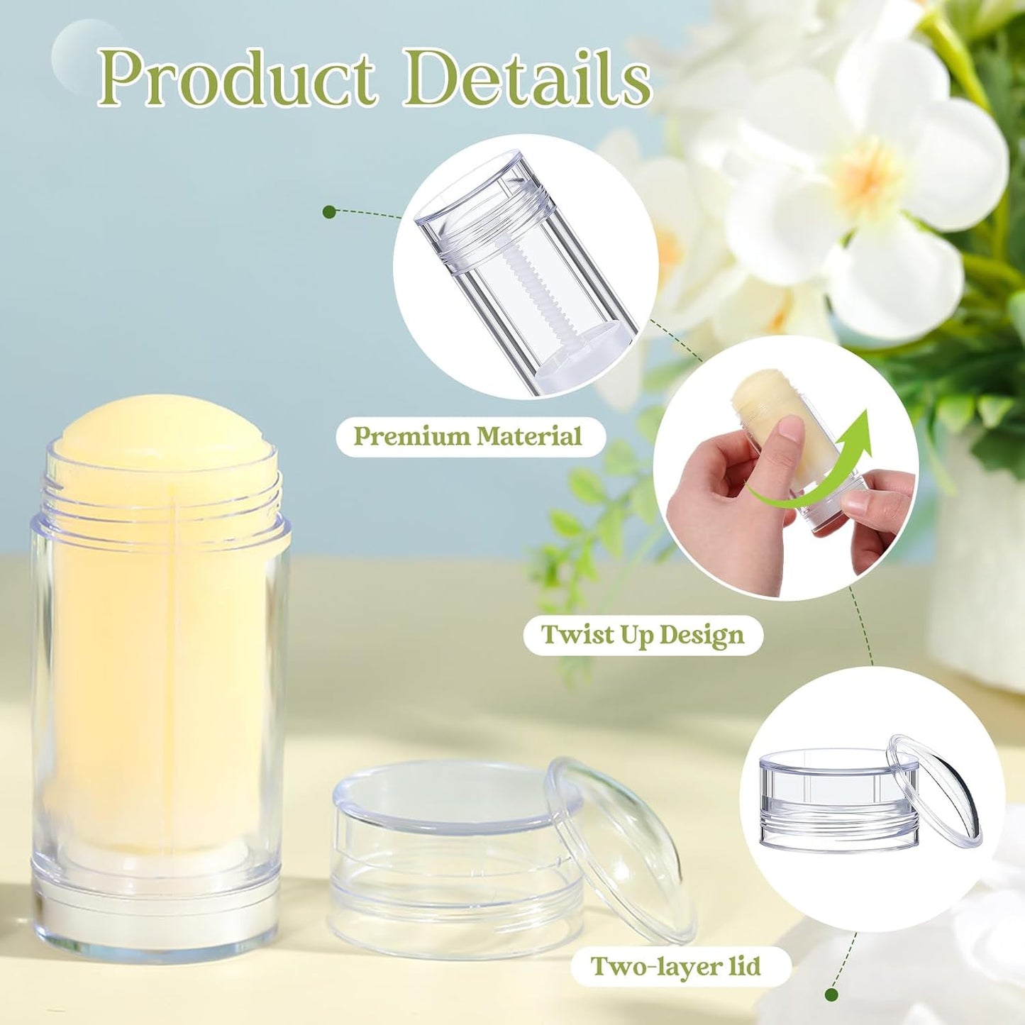 30 Pcs Empty Deodorant Containers Twist up Filling Stick Plastic Deodorant Container Refillable Bottles Bottomfill Round Lip Balm Tubes for Homemade DIY Lipstick Crayon(50 ml,Clear)