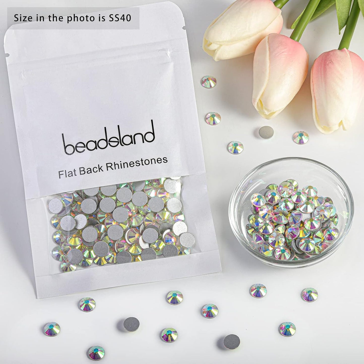 beadsland 144pcs Flat Back Crystal Rhinestones Round Gems for Nail Art and Craft Glue Fix,CrystalAB (SS40(8.4-8.7mm))