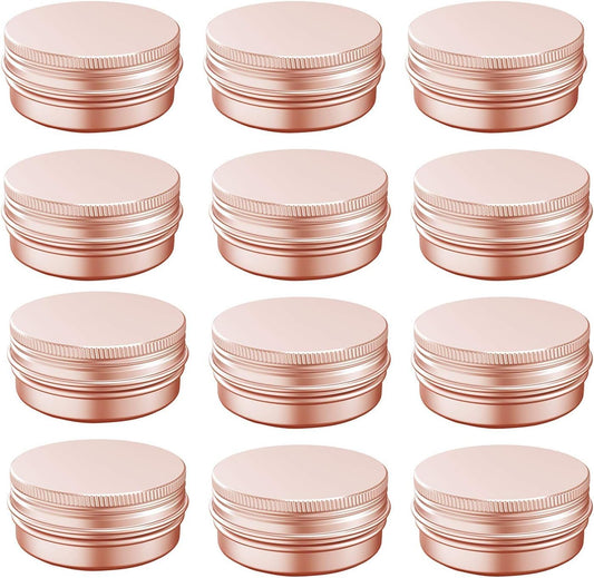 4 Ounce Aluminum Tin Jar with Screw Cap 120mL Tin Cans Refillable Containers for Cosmetic, Lip Balm, Cream, Lotion, Balms, Spices, Salve, Rose Gold 12 Pcs