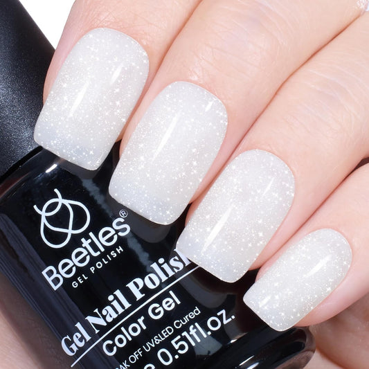 Beetles White Gel Nail Polish-15 ml Shimmer Glitter Milky White Gel Nail Polish Soak Off UV/LED