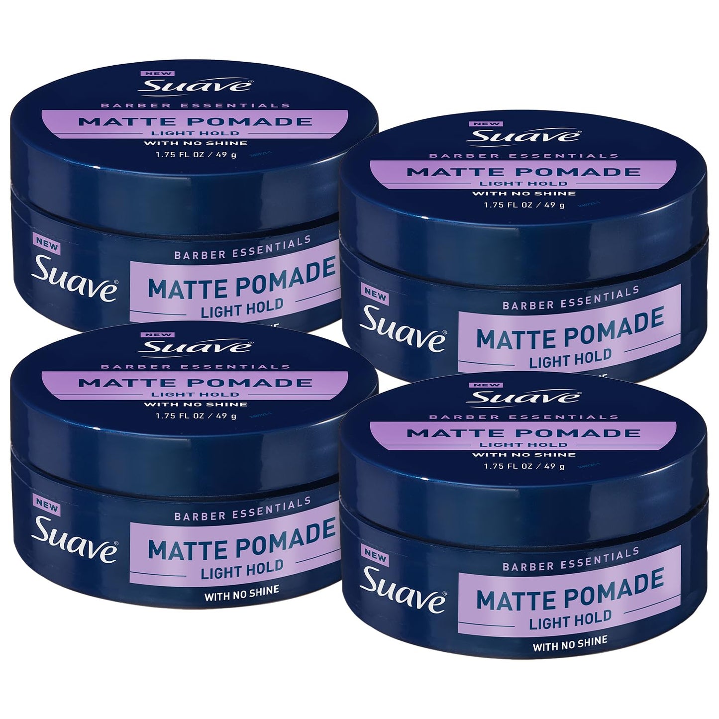 Suave+ Matte Pomade for Men’s Hair Styling 4-Pack – Light Hold, No Shine, Shaping Cream & Frizz Control, Barber Essentials, 1.75 Oz Ea