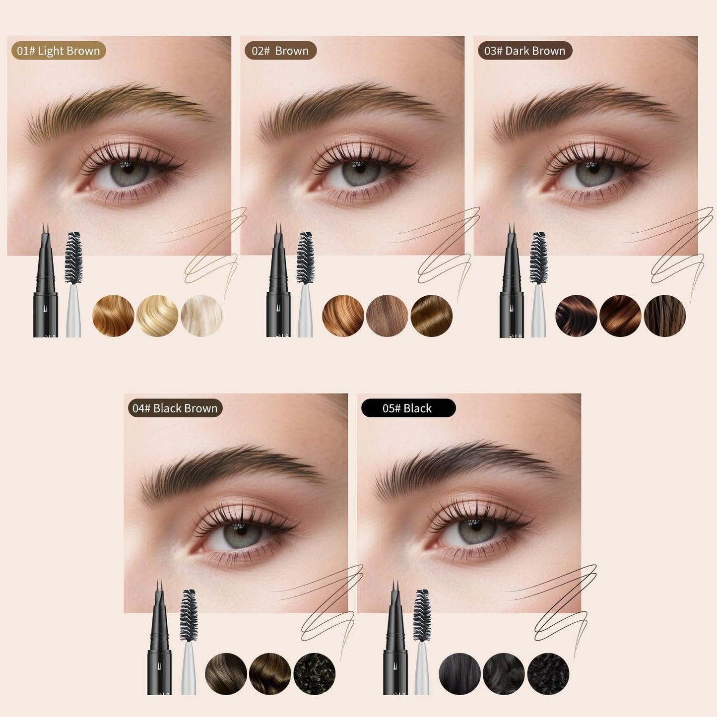 Eyebrow Pencil, Eyebrow Pen with Double-Brush Tip 2-in-1 Eyeliner Dual-Ended Microblading Long Lasting Waterproof Hair-Like Brow Pencil with Eyebrow Brush (Light Brown)