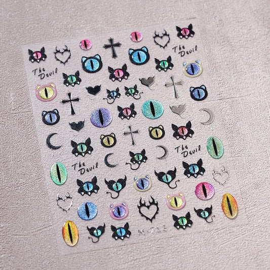 Halloween Nail Art Stickers 5D Embossed Devil Bat Nail Stickers, Self-Adhesive Durable Nail Art Decals for Women Girls, Nail Wraps Decoration Manicure for DIY Acrylic Nail Accessories