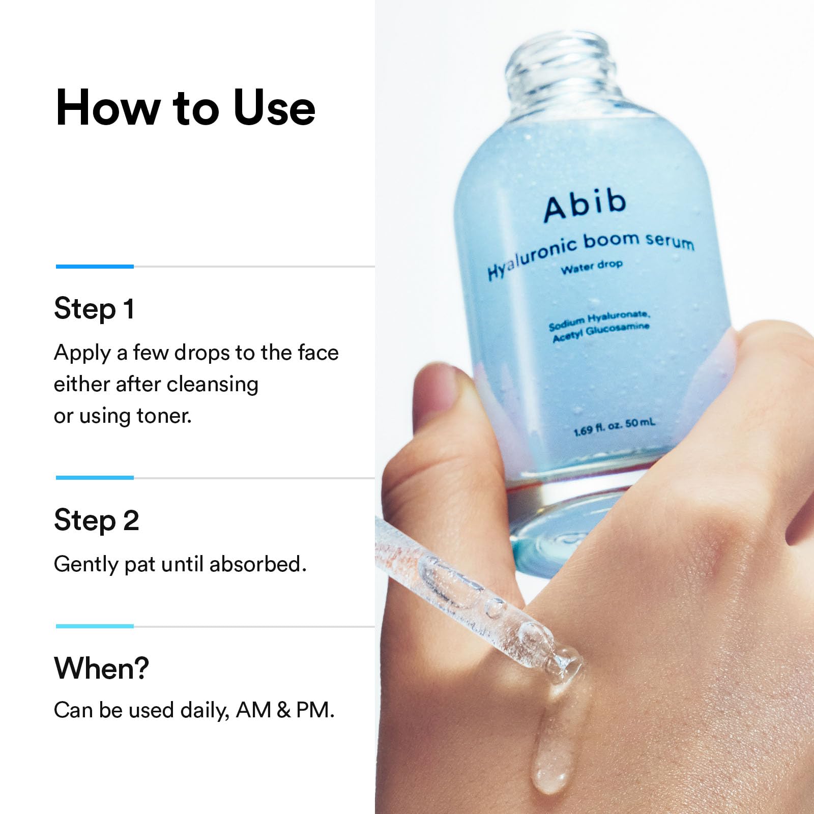 Abib Hyaluronic Boom Serum Water Drop, Expanding Nano-Sized Hyaluronic Acid, 20-Layer Deep