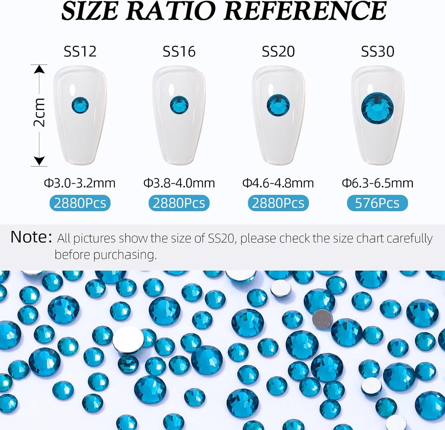 Malachite Blue Flatback Rhinestones, Glass Rhinestones for Nail Art and Craft, Glue Fix, Loose Crystal Gemstones(Malachite Blue, SS16, 2880pcs, 3.8-4.0mm)