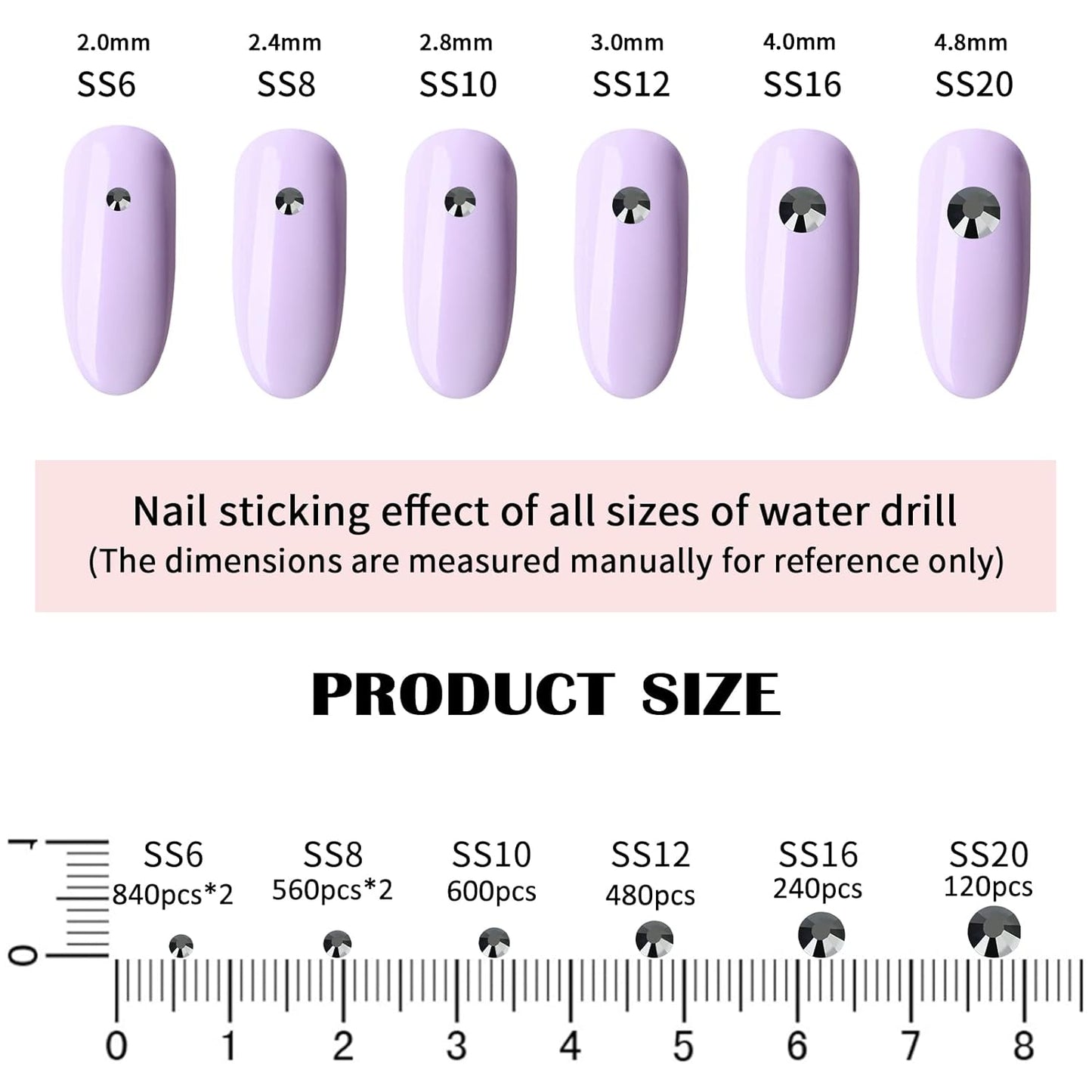 4240Pcs Black Diamond Flatback Rhinestones 6 Sizes Crystal Diamonds for Nail Art Crafts Clothes Shoes with Tweezers and Picking Pen