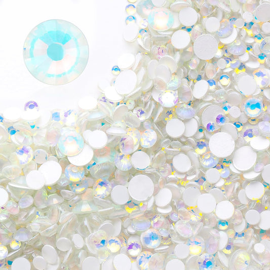 F White Flatback Rhinestones, Glass Rhinestones for Nail Art and Craft, Glue Fix, Loose Crystal