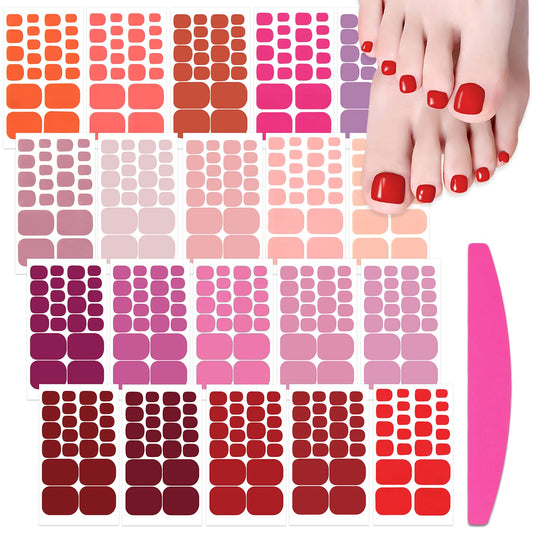SILPECWEE Toe Nail Stickers Full Nail Wraps Red Solid Color Toenail Polish Strips for Women Self