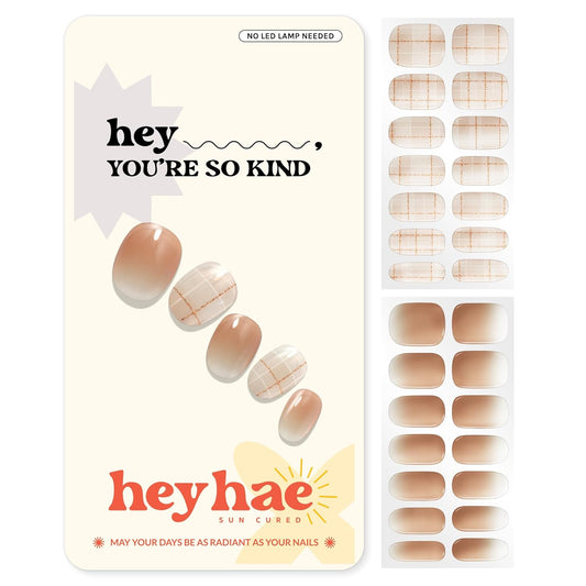 Semi Cured Gel Nail Strips | No LED Lamp Needed | Ombre, Beige, Brown | Easy Apply & Remove, Salon