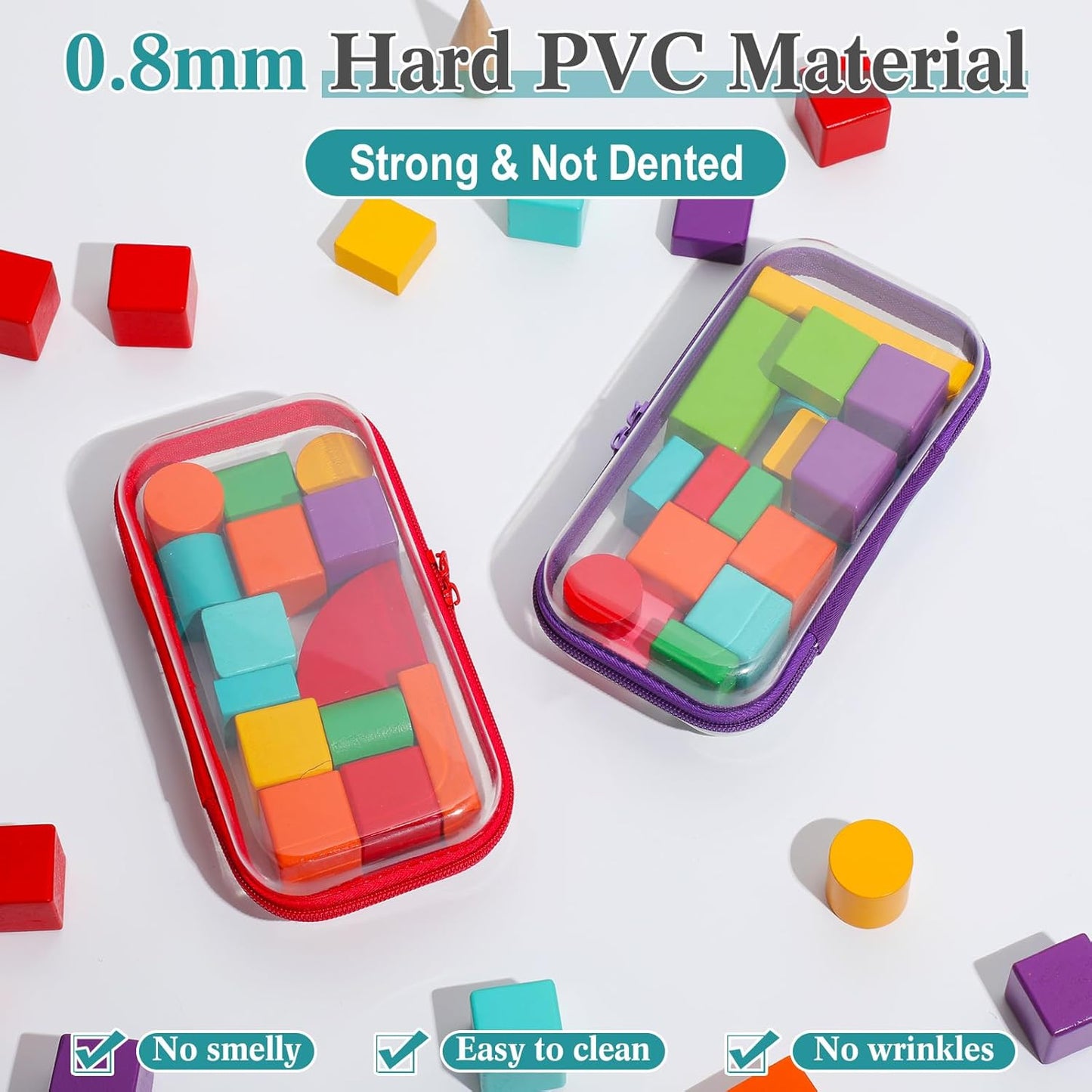 Sanwuta 6 Pcs Clear Hard Zipper Case Pencil Pouches Hard Plastic Zipper Pouches Makeup Bag Transparent Cases for Snacks Plastic Storage Organizer Box for Travel