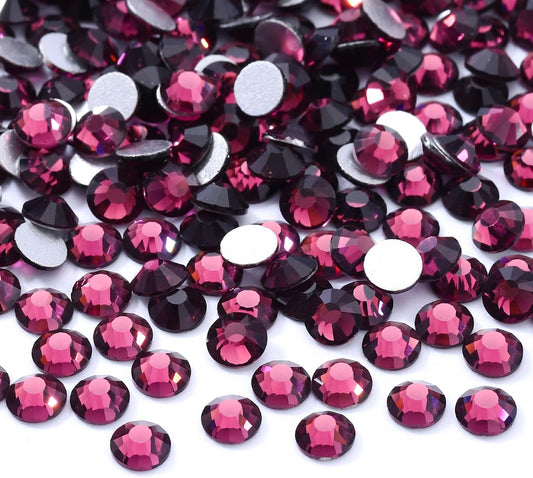 Purple Flatback Rhinestones, Glass Rhinestones for Nail Art and Craft, Glue Fix, Loose Crystal