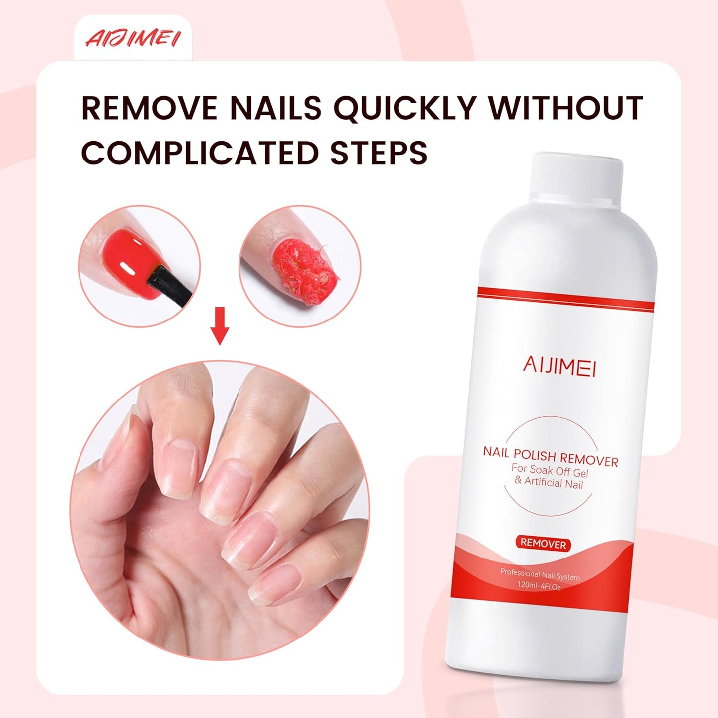 AIJIMEI Nail Polish Remover Kit 4FL.OZ 2PCS, Fast Efficient Gel Polish Remover for Nail Polish Gel, Nails Remove Soak Off Nail Gel Polish Dipping Powder Remover Acrylic nails