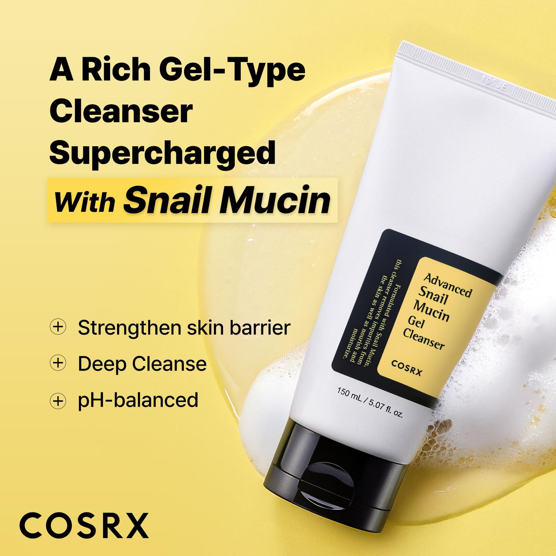 COSRX Advanced Snail Mucin Gel Cleanser for Dull, Sensitive Skin 5.07 oz.