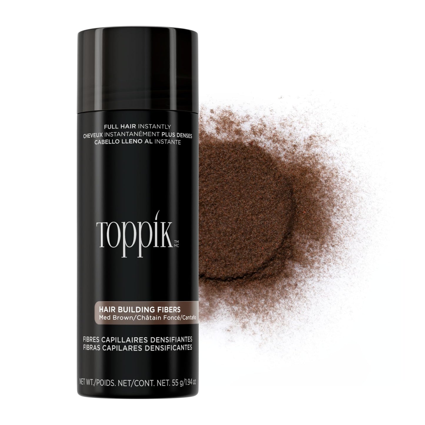 Toppik Hair Building Fibers, Medium Brown, 55g Fill In Fine or Thinning Hair, Instantly Thicker
