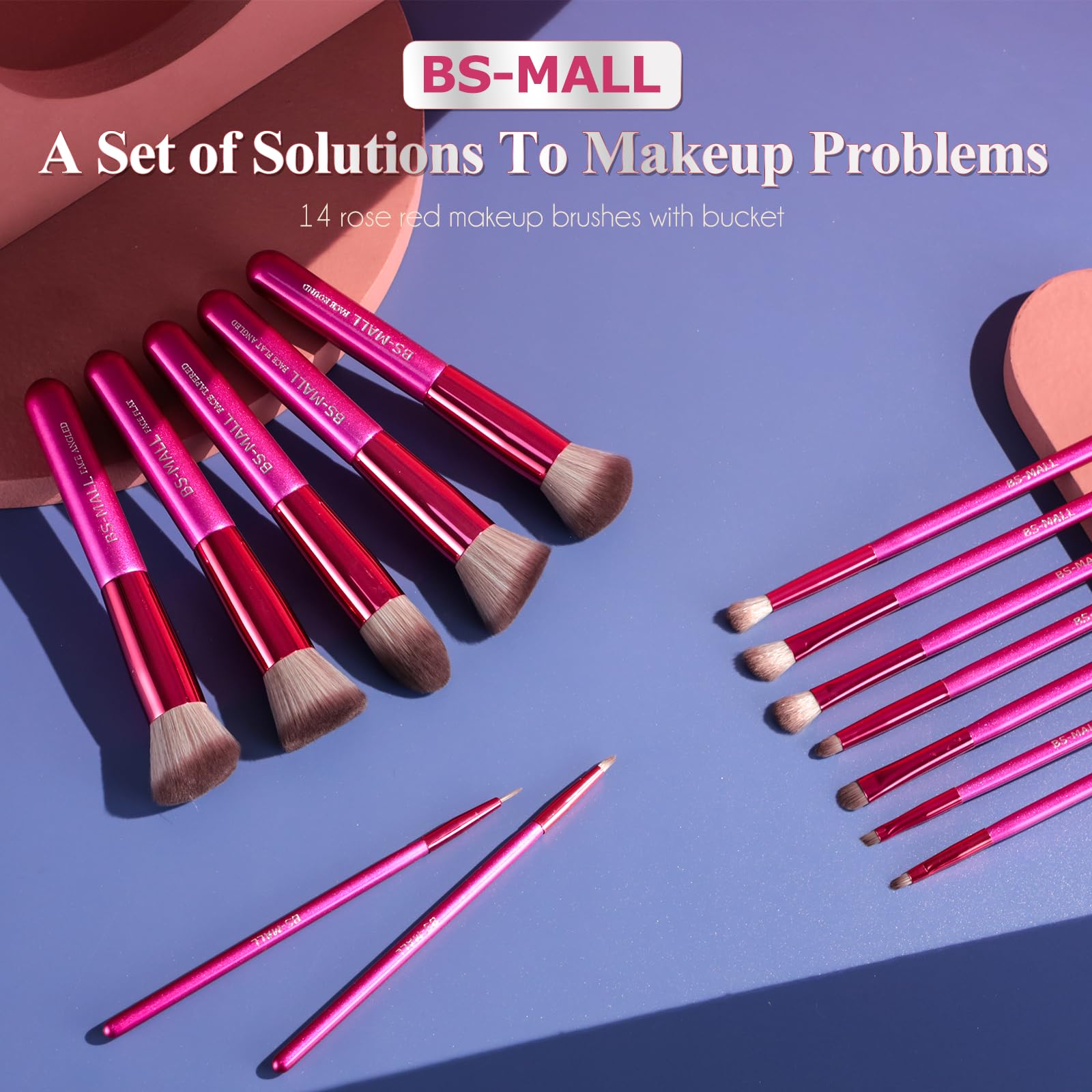 BS-MALL Makeup Brushes 14 pcs Makeup Tools Kit Premium Synthetic Powder Foundation Contour