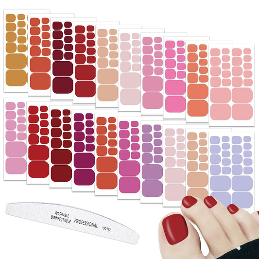 Wokoto 20 Sheet Red, Pink, Purple Toe Nail Polish Strips - Self-Adhesive Gel Nail Stickers & Solid