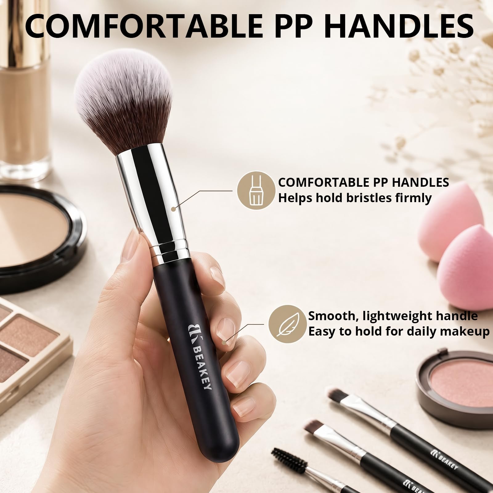 BEAKEY Makeup Brushes set with 2 Blending Sponges,10 Brush Face and Eye Set