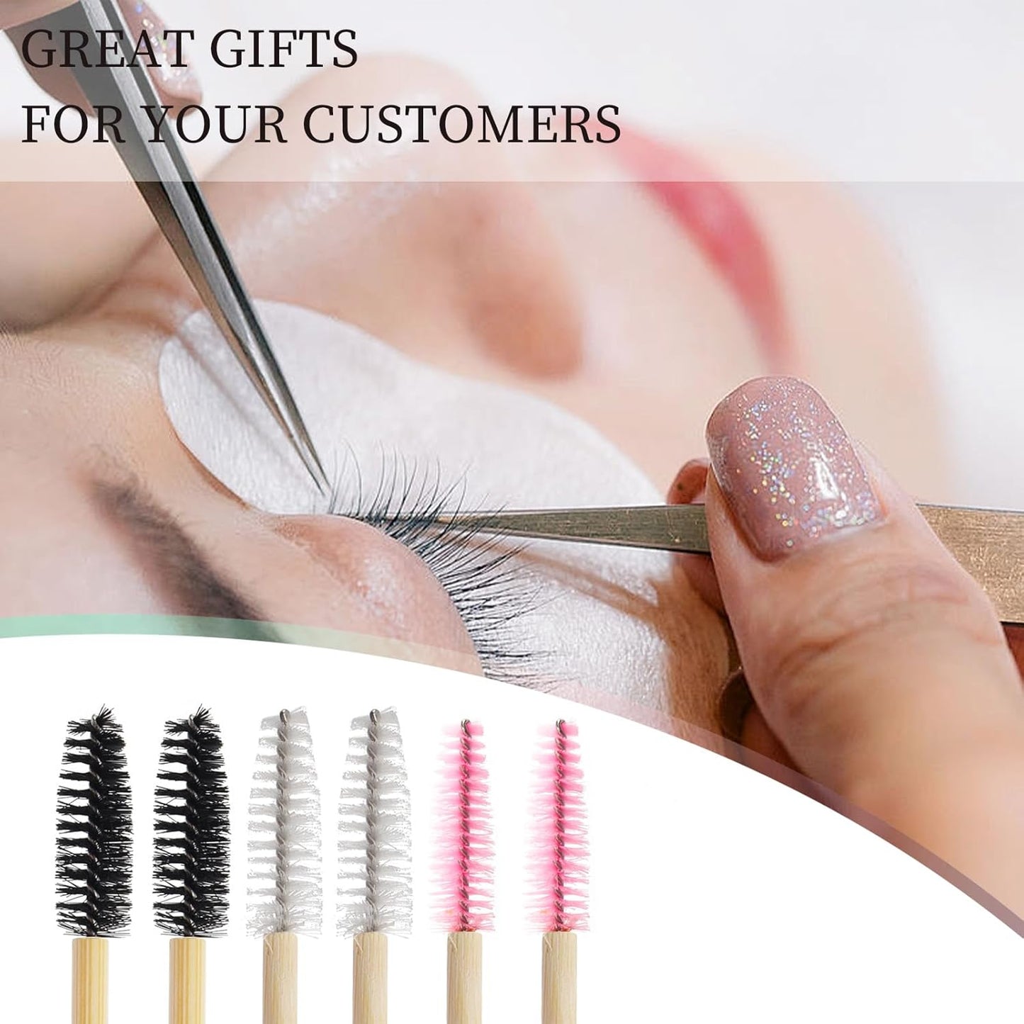 300PCS Disposable Mascara Wands Spoolie Brush Crystal Eyebrow Brushes Eyelash Extension Applicator Makeup Kits Bamboo Mascara Brush