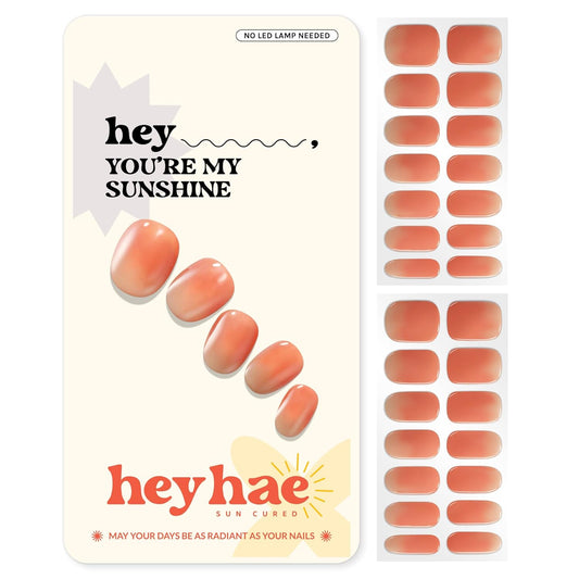 Semi Cured Gel Nail Strips | No LED Lamp Needed | Ombre, Orange, Spring | Easy Apply & Remove