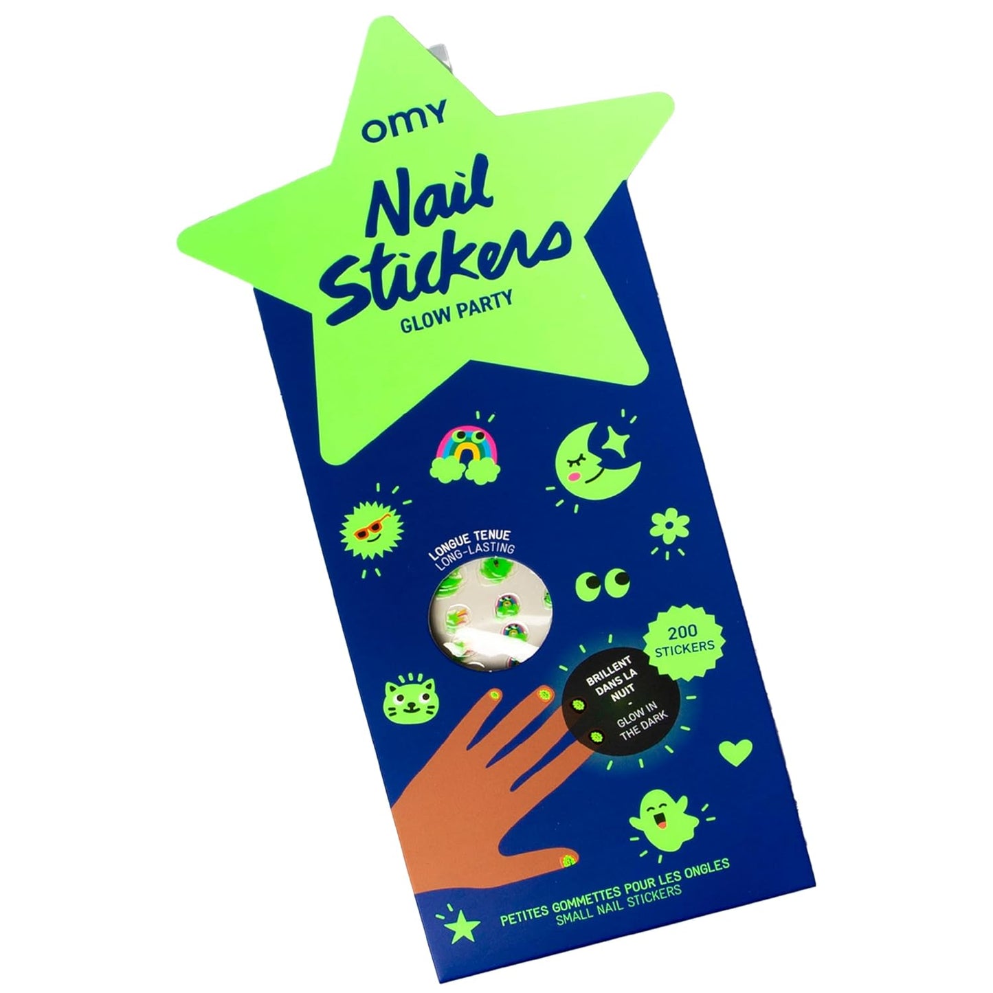 Omy Glow in The Dark Nail Stickers for Kids - 200 Stickers, Waterproof, Durable, Fun, Creative Designs | Strong Enough to Last Through Hand Washing - Easy to Apply, Safe, Non-Toxic | Age 3 and Up