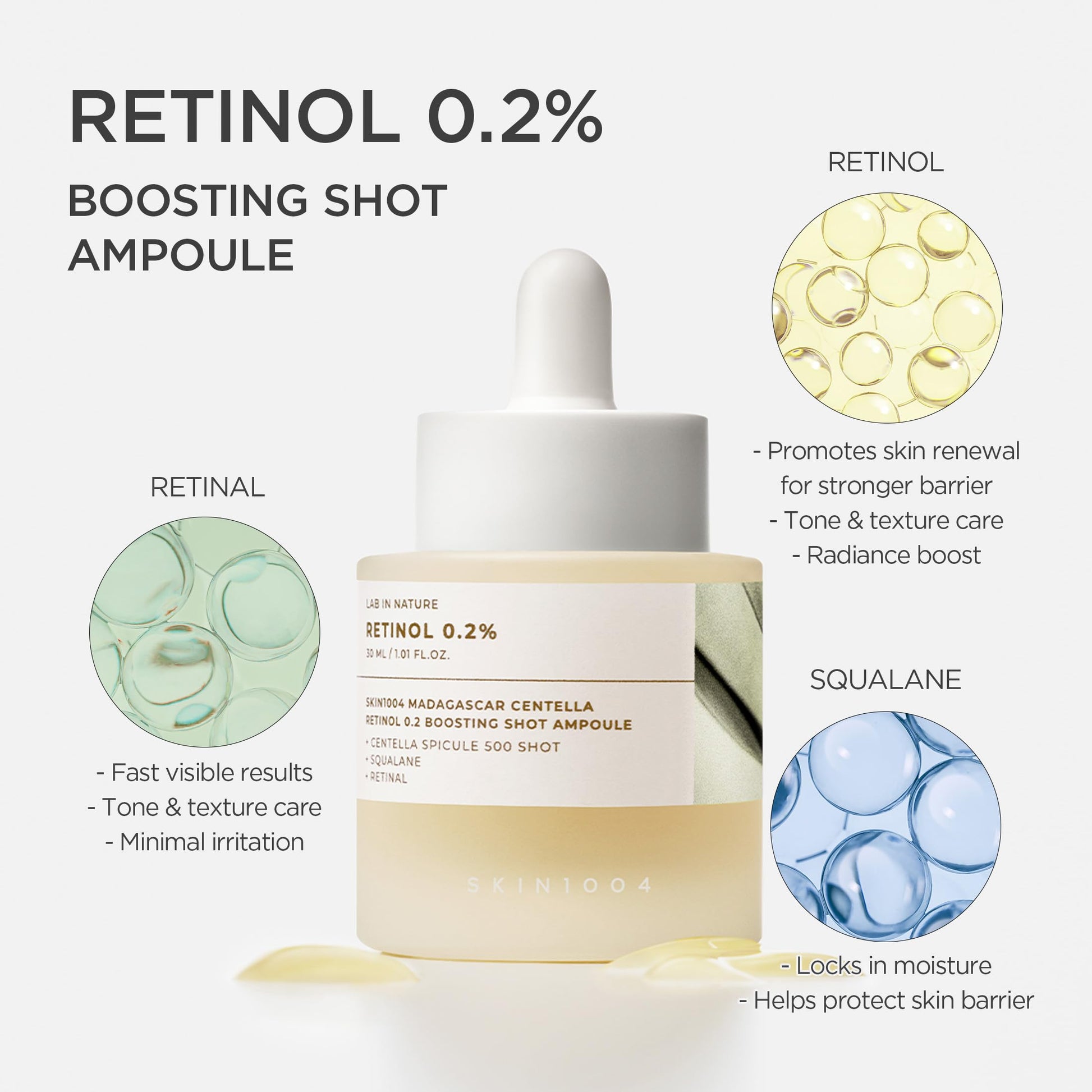 SKIN1004 Retinol 0.2% Boosting Shot Ampoule, Face Serum for Skin Elasticity, Facial Spicule Serum