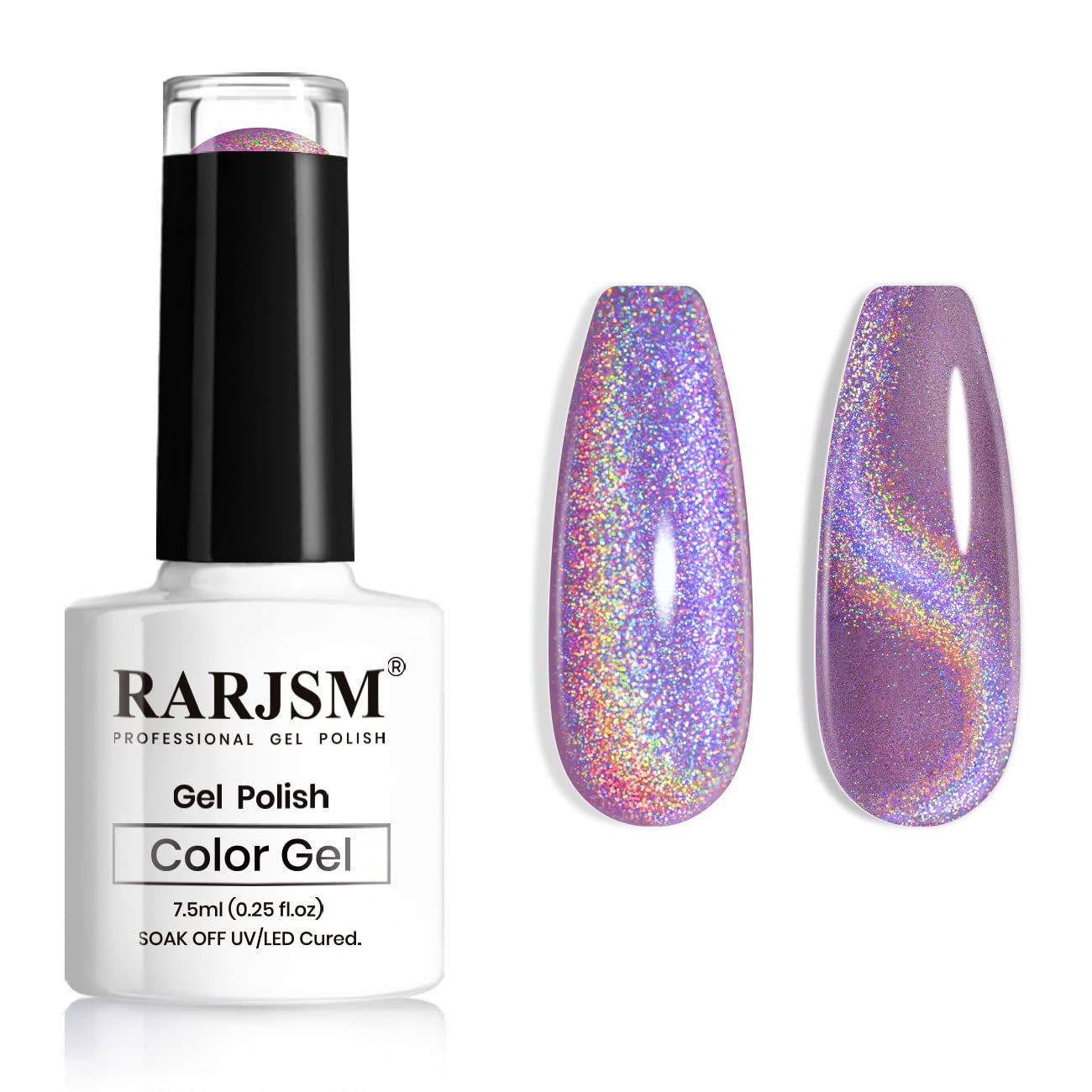 RARJSM Cat Eye Gel Nail Polish, Galaxy Chameleon Magnetic Gel Violet Purple Holographic Glitter Gelpolish Soak Off UV LED DIY Manicure Art for Salon Designs and Home DIY 7.5ML/0.26fl oz