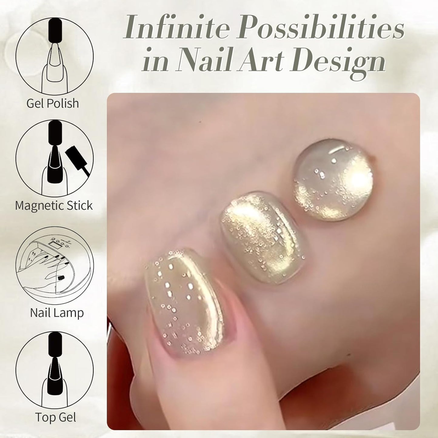 BORN PRETTY Gold Cat Magnetic Eye Gel Nail Polish Holographic Glitter Gel Polish Glass Magnetic Gel Nail Polish 15ML