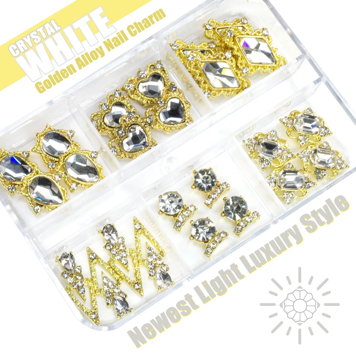 24pcs Crystal Clear Nail Rhinestones Luxury Nail Charms Crystal White Heart Charms for Nails 3D Big Nail Gems Diamonds Jewelry Stones Alloy Nail Art Studs Nail Art Decor w Box for Arylic Nails Crafts