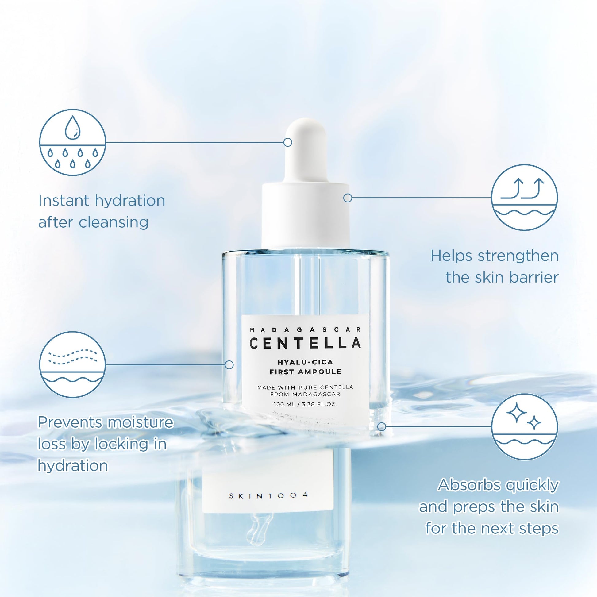 SKIN1004 Hyalu-Cica First Ampoule, Korean Serum for Face with Hyaluronic Acid & Centella, Facial
