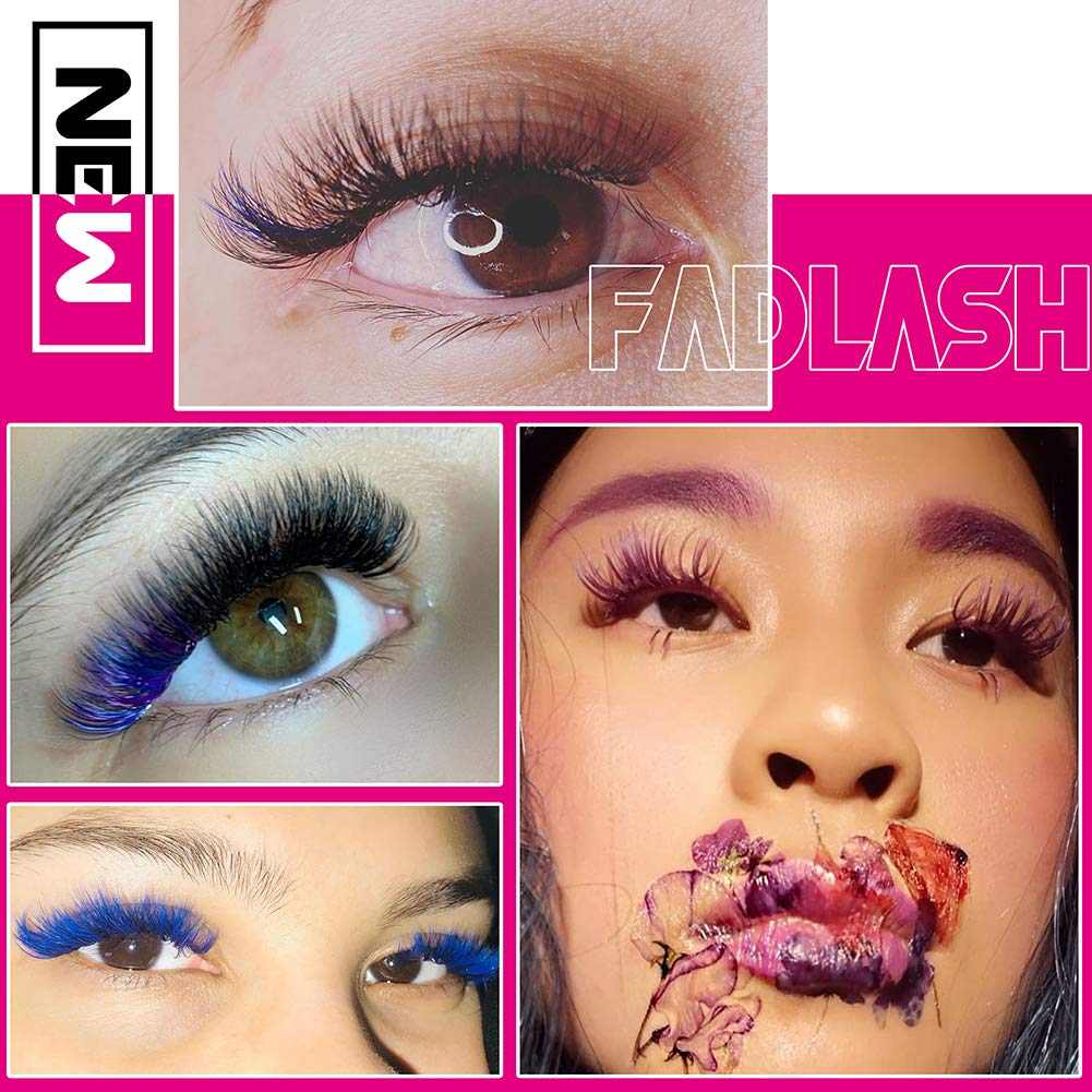 Volume Lash Extensions D Curl 15-20mm Mixed Tray Easy Fan Lashes 0.07mmm Blue Color Mink Self Fanning Eyelash Extensions by FADLASH (Blue 0.07-D, 15~20mm Mix)