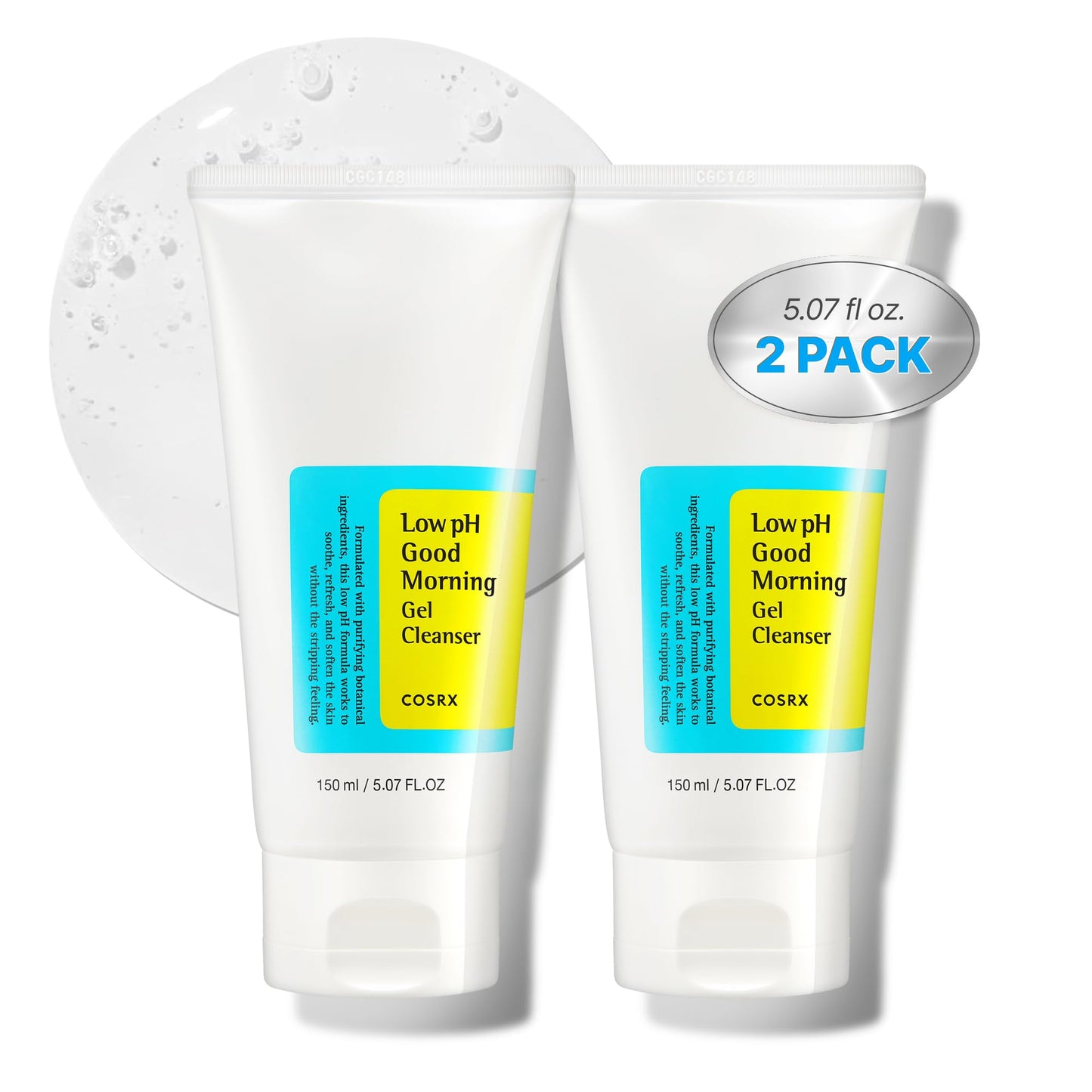 COSRX Low pH Good Morning Gel Cleanser 2 Pack, BHA Face Wash, 5.07 fl oz
