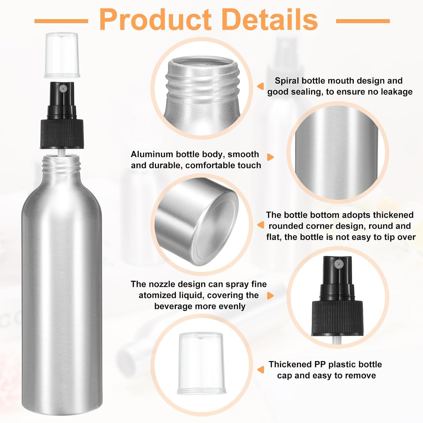 HARFINGTON Aluminum Fine Mist Spray Bottles 200ml/6.7oz Metal Small Liquid Alcohol Refillable Travel Container with Black Plastic Nozzle Cap for Perfume Skincare Cosmetic Storage Bottle